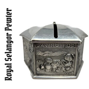 Royal Selangor Pewter Hexagon 3D Teddy Bear Umbrella Savings Bank 3 X 2.5